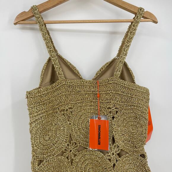 SIMON MILLER | NWT Beep Beep Mini Dress in Star Gold Lurex Crochet XS - Picture 9 of 13